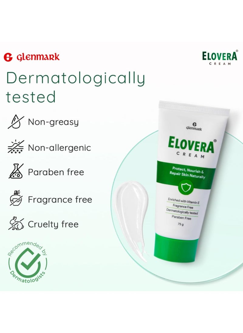 Elovera Moisturising Cream 75g | For Dry Skin | with Aloe Vera & Vitamin E | Protects, Nourishes and Repairs Skin | Paraben Free | Fragrance Free (Pack of 2)