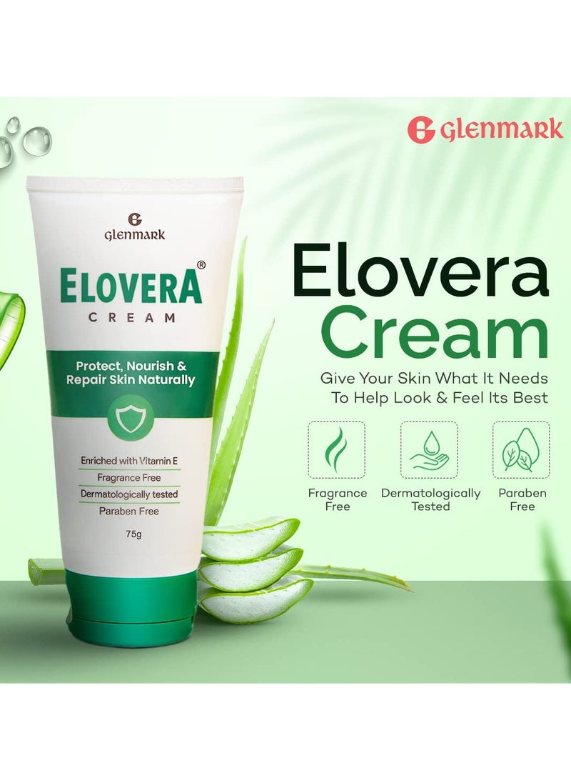 Elovera Moisturising Cream 75g | For Dry Skin | with Aloe Vera & Vitamin E | Protects, Nourishes and Repairs Skin | Paraben Free | Fragrance Free (Pack of 2)