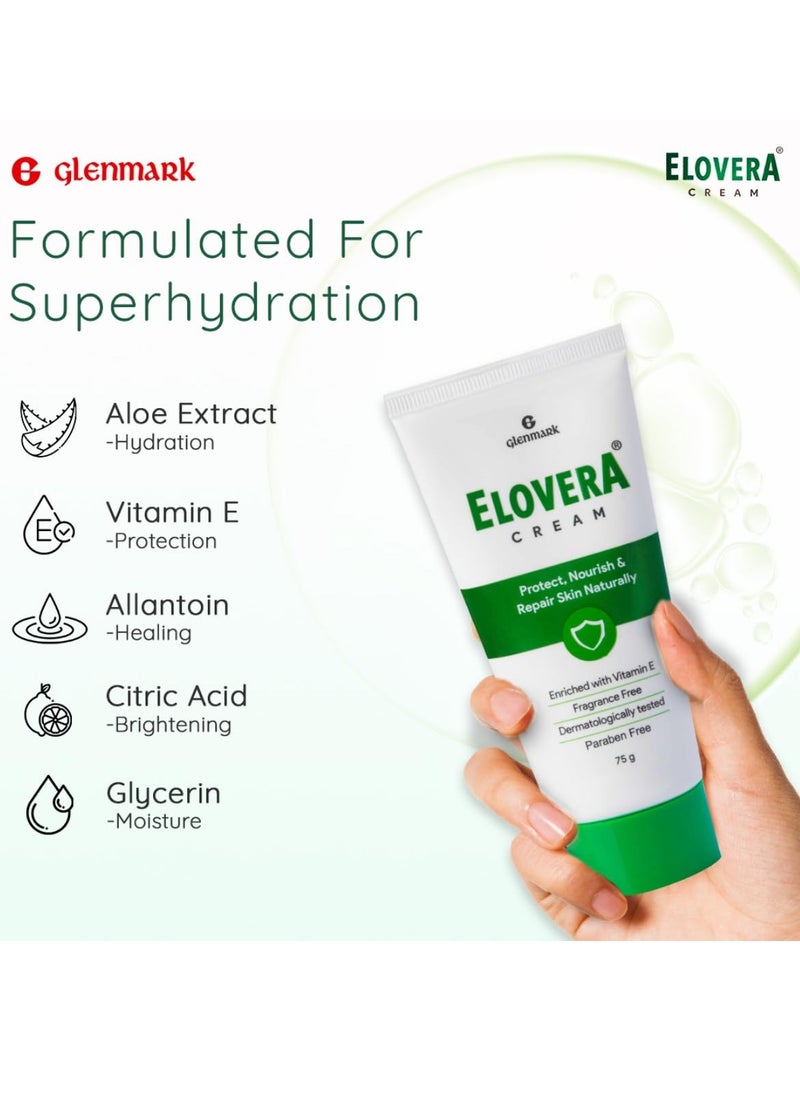 Elovera Moisturising Cream 75g | For Dry Skin | with Aloe Vera & Vitamin E | Protects, Nourishes and Repairs Skin | Paraben Free | Fragrance Free (Pack of 2)