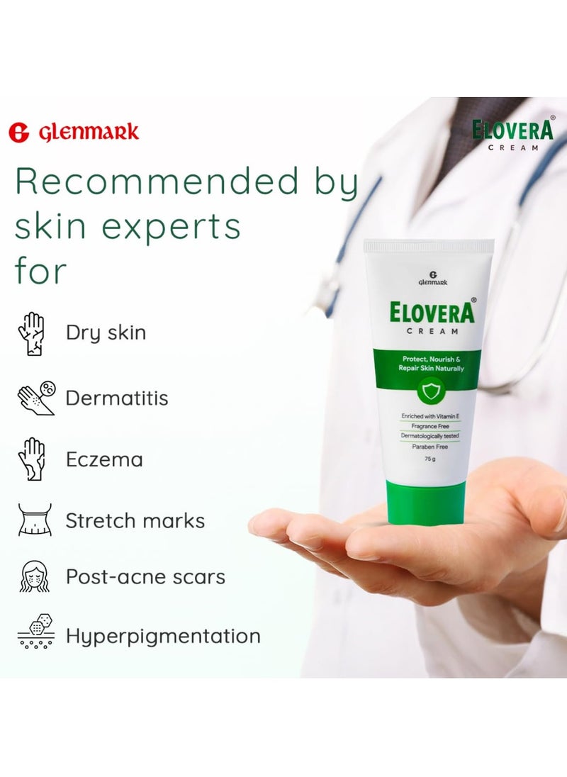 Elovera Moisturising Cream 75g | For Dry Skin | with Aloe Vera & Vitamin E | Protects, Nourishes and Repairs Skin | Paraben Free | Fragrance Free (Pack of 2)