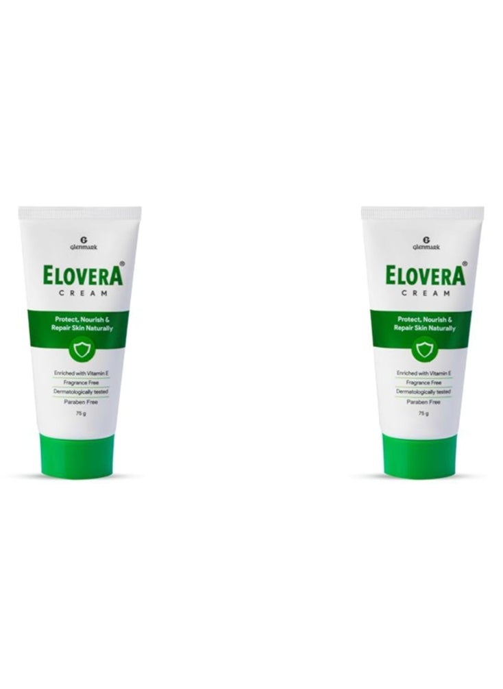 Elovera Moisturising Cream 75g | For Dry Skin | with Aloe Vera & Vitamin E | Protects, Nourishes and Repairs Skin | Paraben Free | Fragrance Free (Pack of 2)