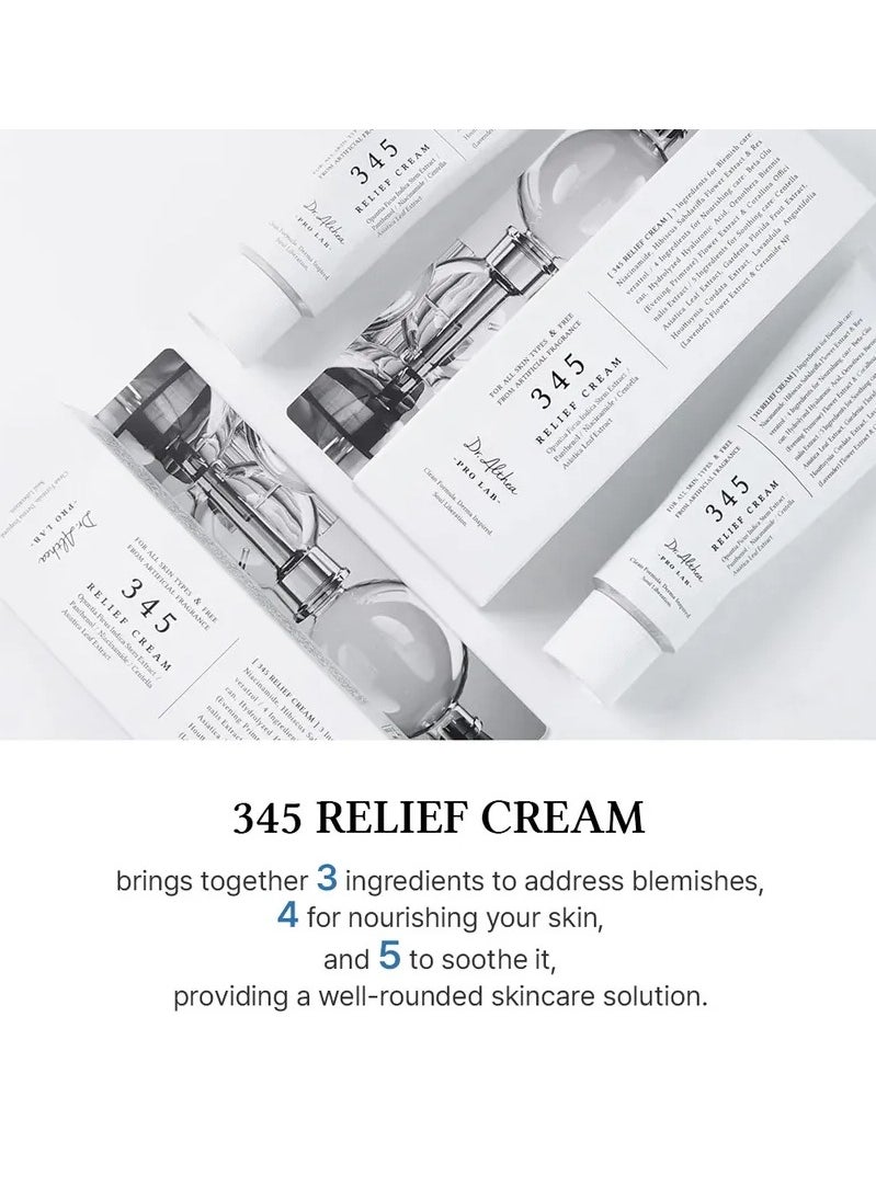 345 Relief Cream Face Moisturizer with Niacinamide - Blemish Care & Soothing Vegan Korean Skincare for All Skin Types