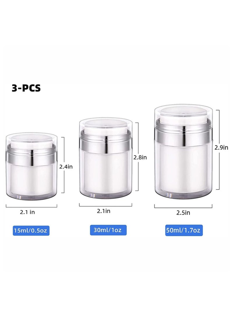 3pcs Airless Pump Jars Sets, Cream Jar Vacuum Bottle, 0.5oz /1oz /1.7oz Empty Refillable Cosmetic Air Pump Jars Bottles Airless Lotion Cream Dispenser Portable Travel Size Makeup Containers