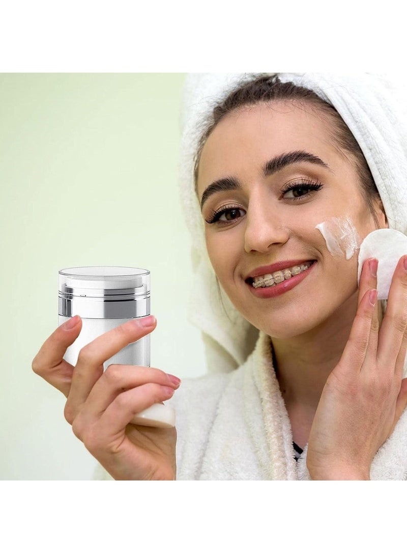 3pcs Airless Pump Jars Sets, Cream Jar Vacuum Bottle, 0.5oz /1oz /1.7oz Empty Refillable Cosmetic Air Pump Jars Bottles Airless Lotion Cream Dispenser Portable Travel Size Makeup Containers