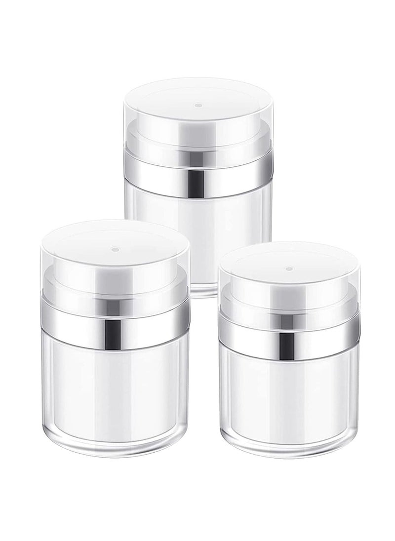 3pcs Airless Pump Jars Sets, Cream Jar Vacuum Bottle, 0.5oz /1oz /1.7oz Empty Refillable Cosmetic Air Pump Jars Bottles Airless Lotion Cream Dispenser Portable Travel Size Makeup Containers