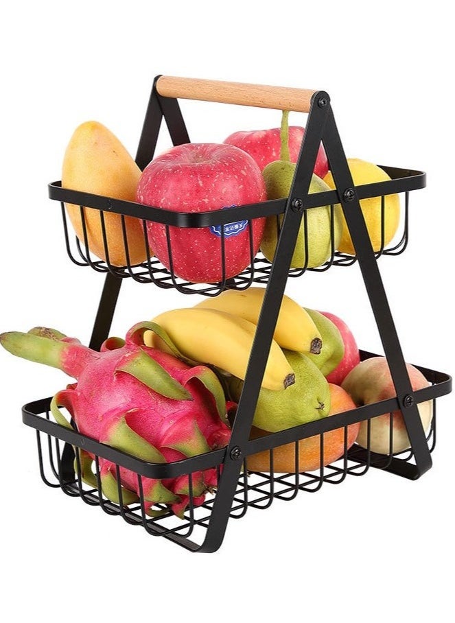 2-Tier Countertop Fruit Basket Storage, Vegetable Rack Bread Display Stand for Kitchen, Black