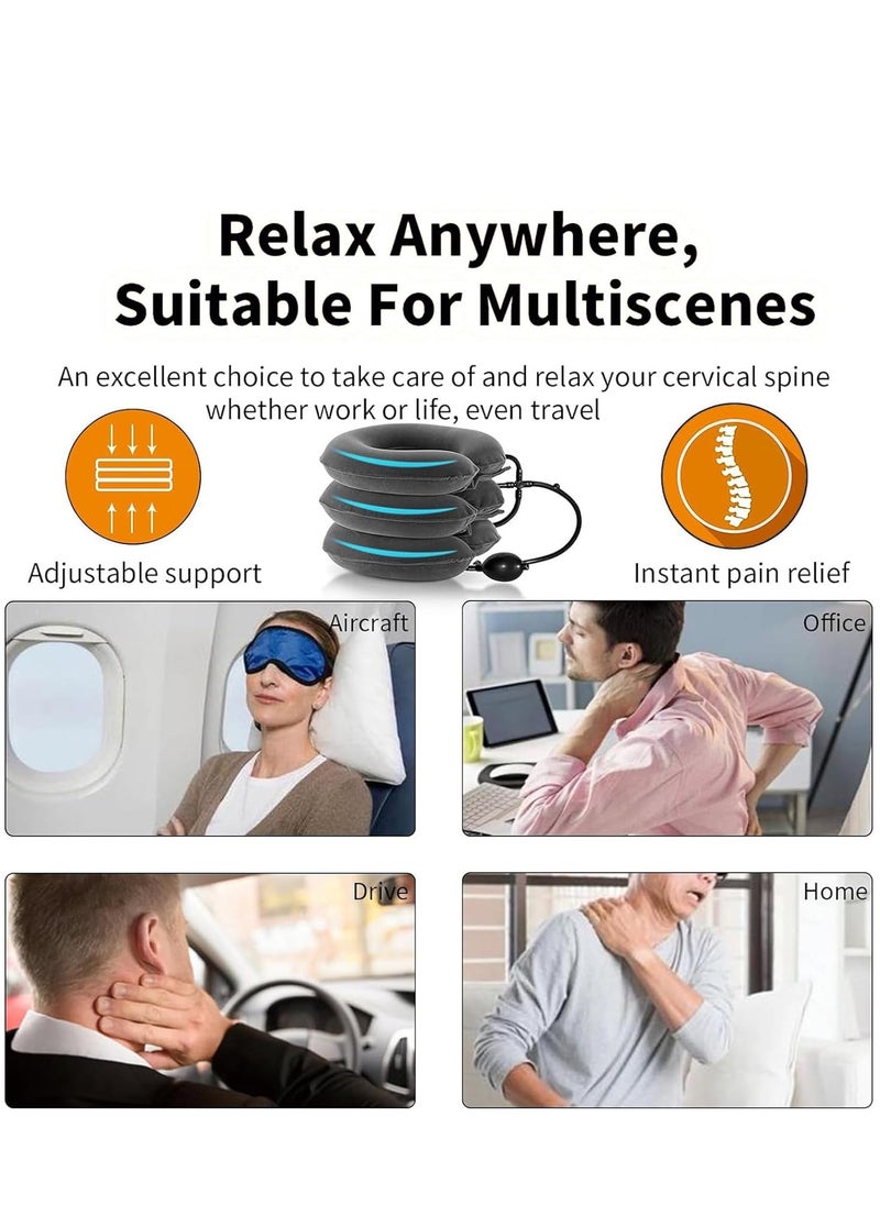 COOLBABY Neck Stretcher Cervical Neck Traction Device for Neck Pain Relief - Inflatable Neck Traction Device & Cervicorrect Neck Brace for Home Use (Gray)