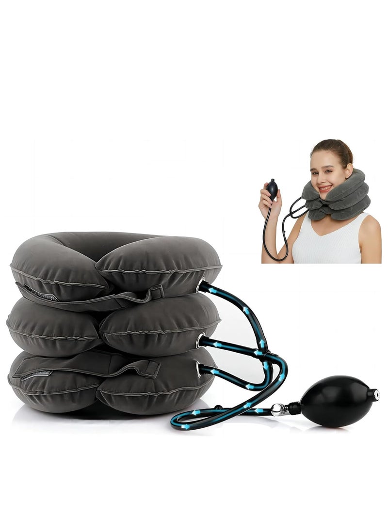 COOLBABY Neck Stretcher Cervical Neck Traction Device for Neck Pain Relief - Inflatable Neck Traction Device & Cervicorrect Neck Brace for Home Use (Gray)