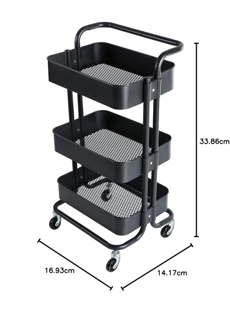 Multipurpose 3-Tier Storage Trolley Cart With Shelf and Wheels Black 85x27cm