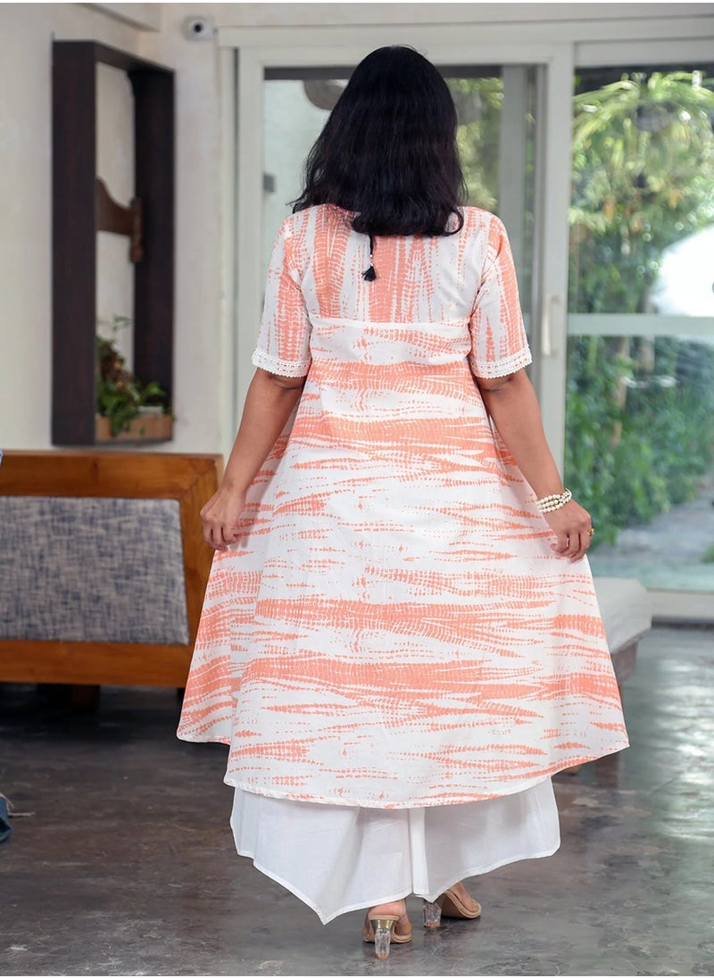 Orange & White Shibori Assymetrical Kurta Set