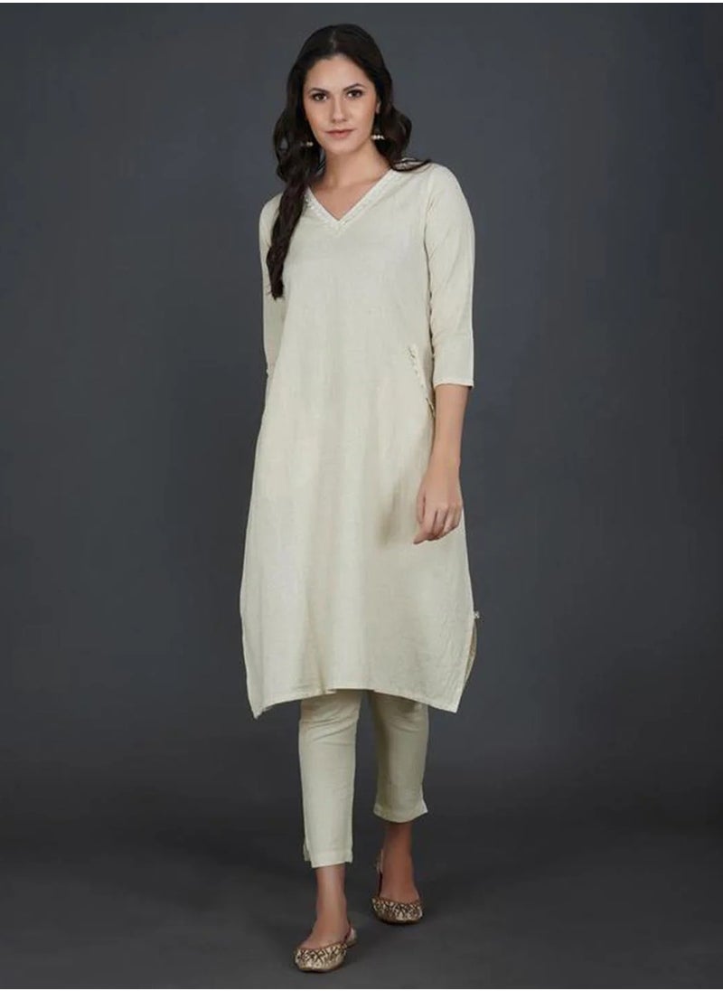 V Neck Kurta With Lace & Flex Pant