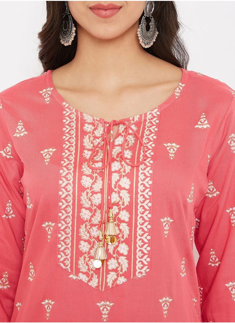 Pink Off-White Kurta With Palazzos Dupatta