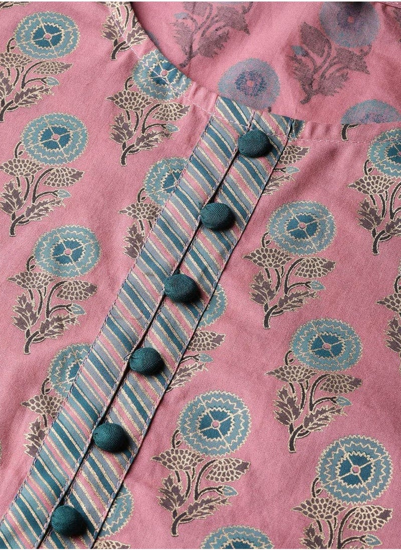 Pink & Blue Printed Kurta Palazzos & Dupatta