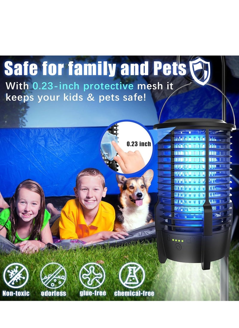 Bug Zapper Outdoor with LED Light, Electric Mosquito Fly Zapper Cordless for Patio, Camping, Backyard, Battery Powered Type-C Rechargeable Insect Mosquito Killer for Moths, Wasp, Gnat