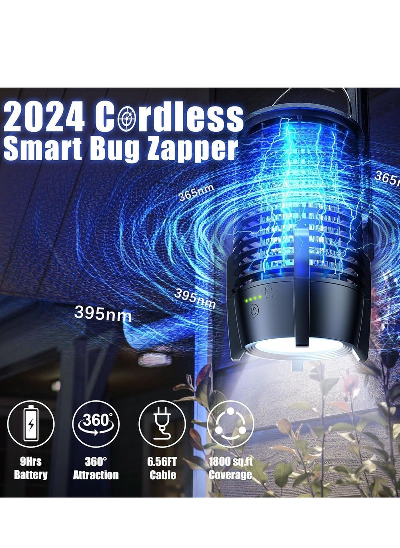 Bug Zapper Outdoor with LED Light, Electric Mosquito Fly Zapper Cordless for Patio, Camping, Backyard, Battery Powered Type-C Rechargeable Insect Mosquito Killer for Moths, Wasp, Gnat