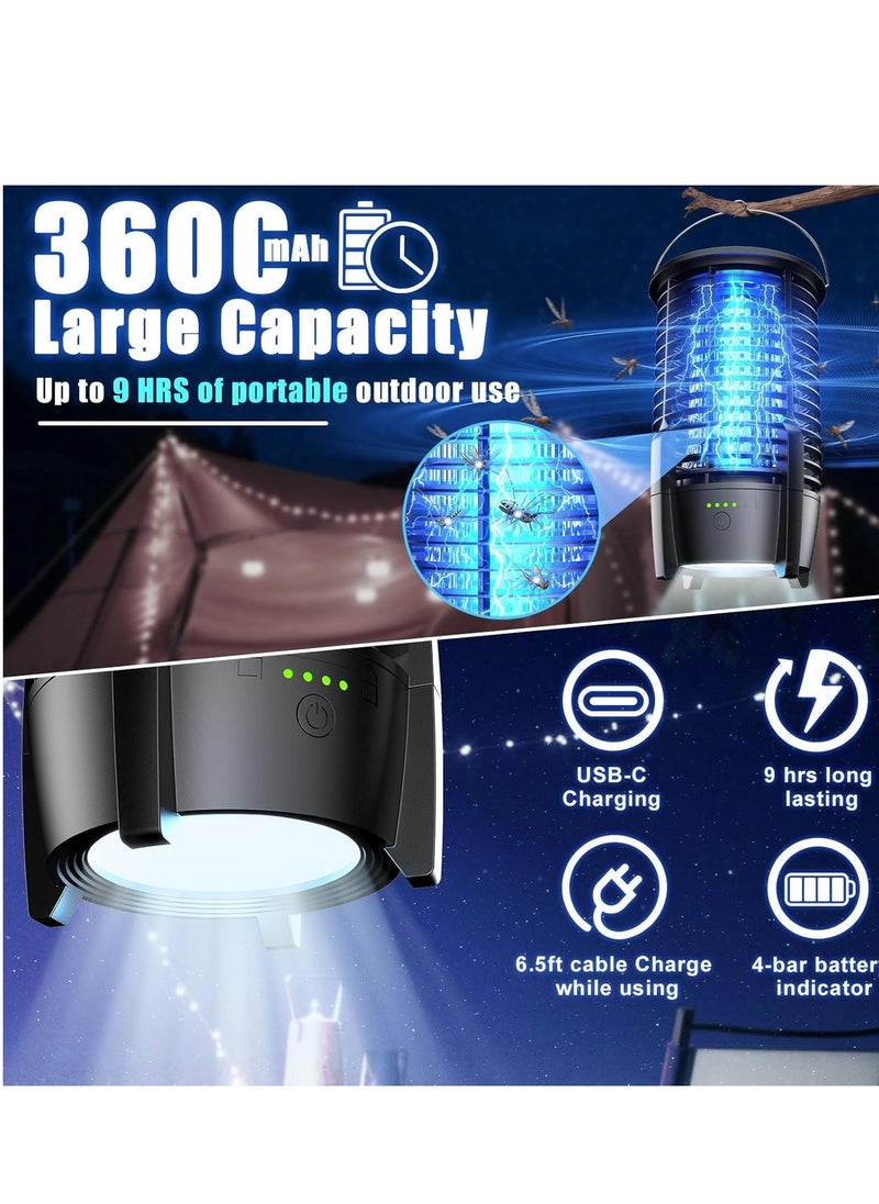 Bug Zapper Outdoor with LED Light, Electric Mosquito Fly Zapper Cordless for Patio, Camping, Backyard, Battery Powered Type-C Rechargeable Insect Mosquito Killer for Moths, Wasp, Gnat
