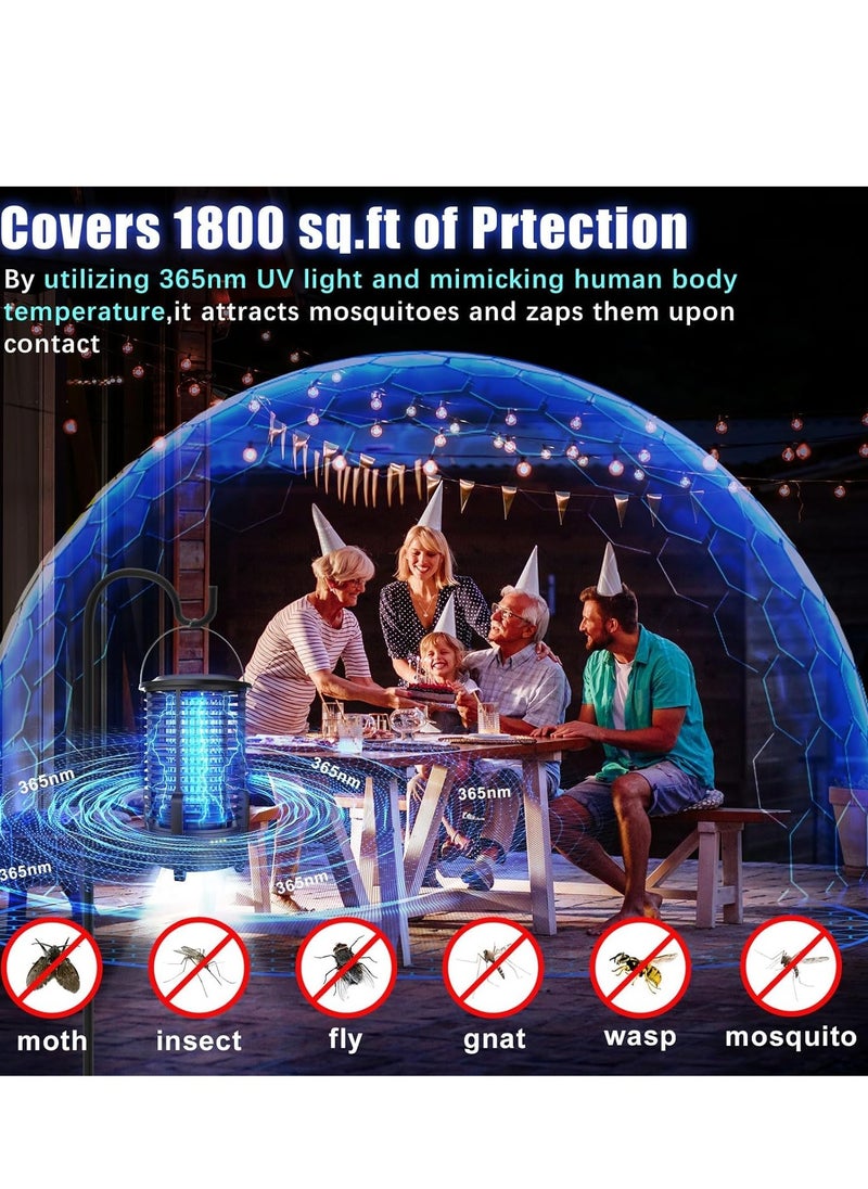 Bug Zapper Outdoor with LED Light, Electric Mosquito Fly Zapper Cordless for Patio, Camping, Backyard, Battery Powered Type-C Rechargeable Insect Mosquito Killer for Moths, Wasp, Gnat