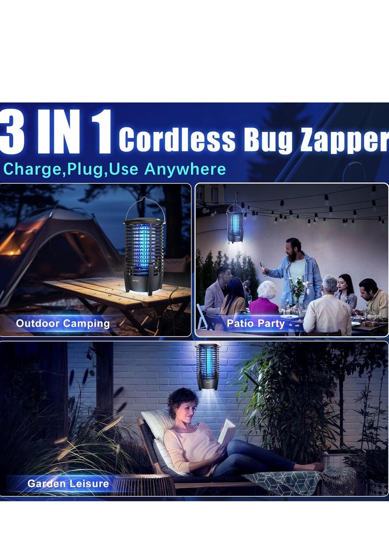 Bug Zapper Outdoor with LED Light, Electric Mosquito Fly Zapper Cordless for Patio, Camping, Backyard, Battery Powered Type-C Rechargeable Insect Mosquito Killer for Moths, Wasp, Gnat