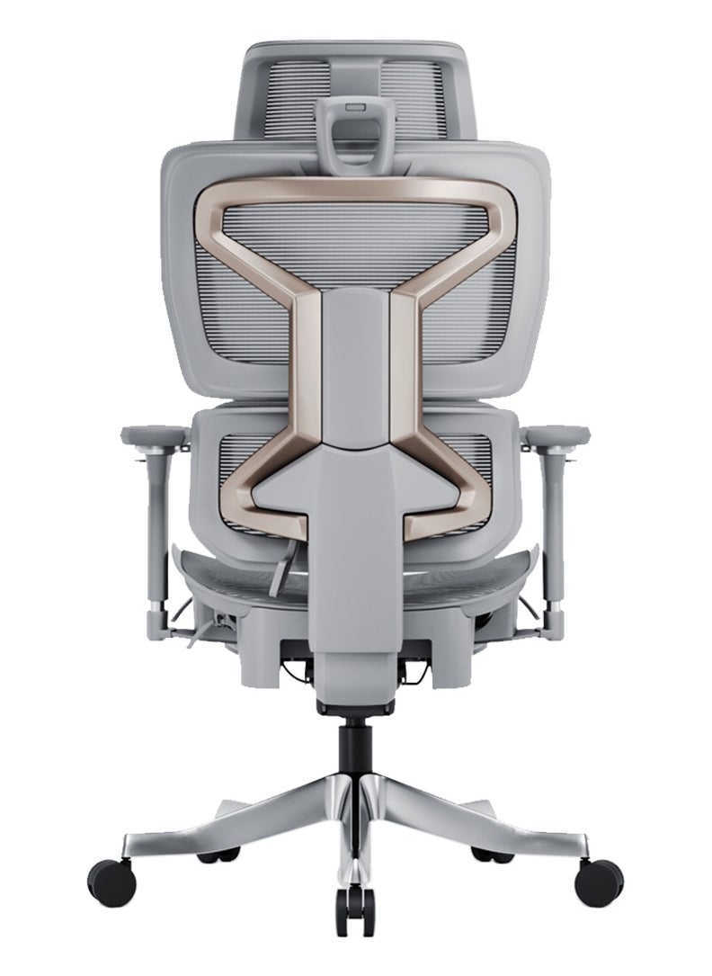 AFTERWORK Omnix Super Ergonomic Gaming Chair with Hidden Footrest, 3D Adjustable Headrest, 4D Armrests, Adjustable Lumbar, Seat Slider, and 4-Position Tilt Lock – Grey & Silver Grey