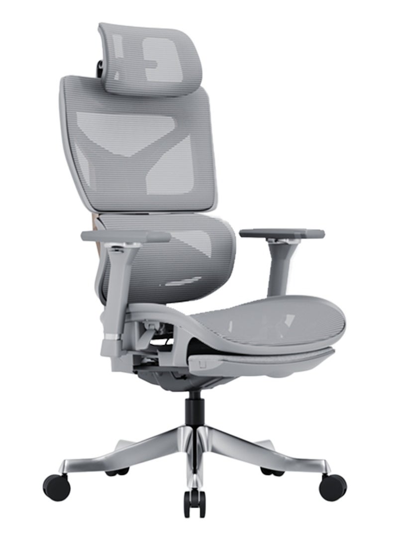 AFTERWORK Omnix Super Ergonomic Gaming Chair with Hidden Footrest, 3D Adjustable Headrest, 4D Armrests, Adjustable Lumbar, Seat Slider, and 4-Position Tilt Lock – Grey & Silver Grey