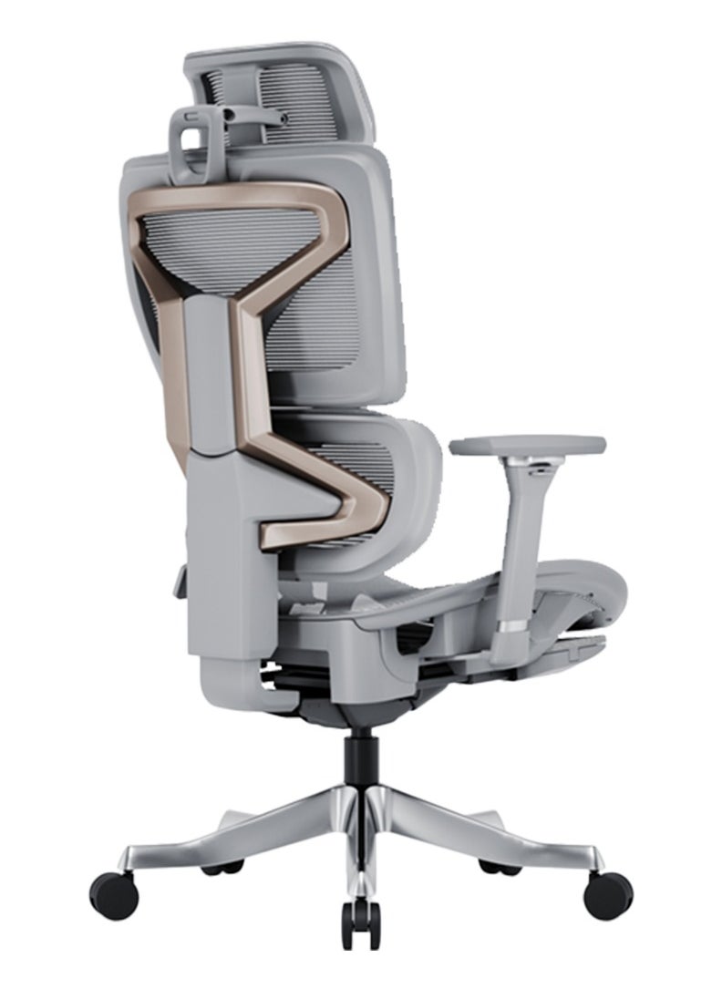 AFTERWORK Omnix Super Ergonomic Gaming Chair with Hidden Footrest, 3D Adjustable Headrest, 4D Armrests, Adjustable Lumbar, Seat Slider, and 4-Position Tilt Lock – Grey & Silver Grey