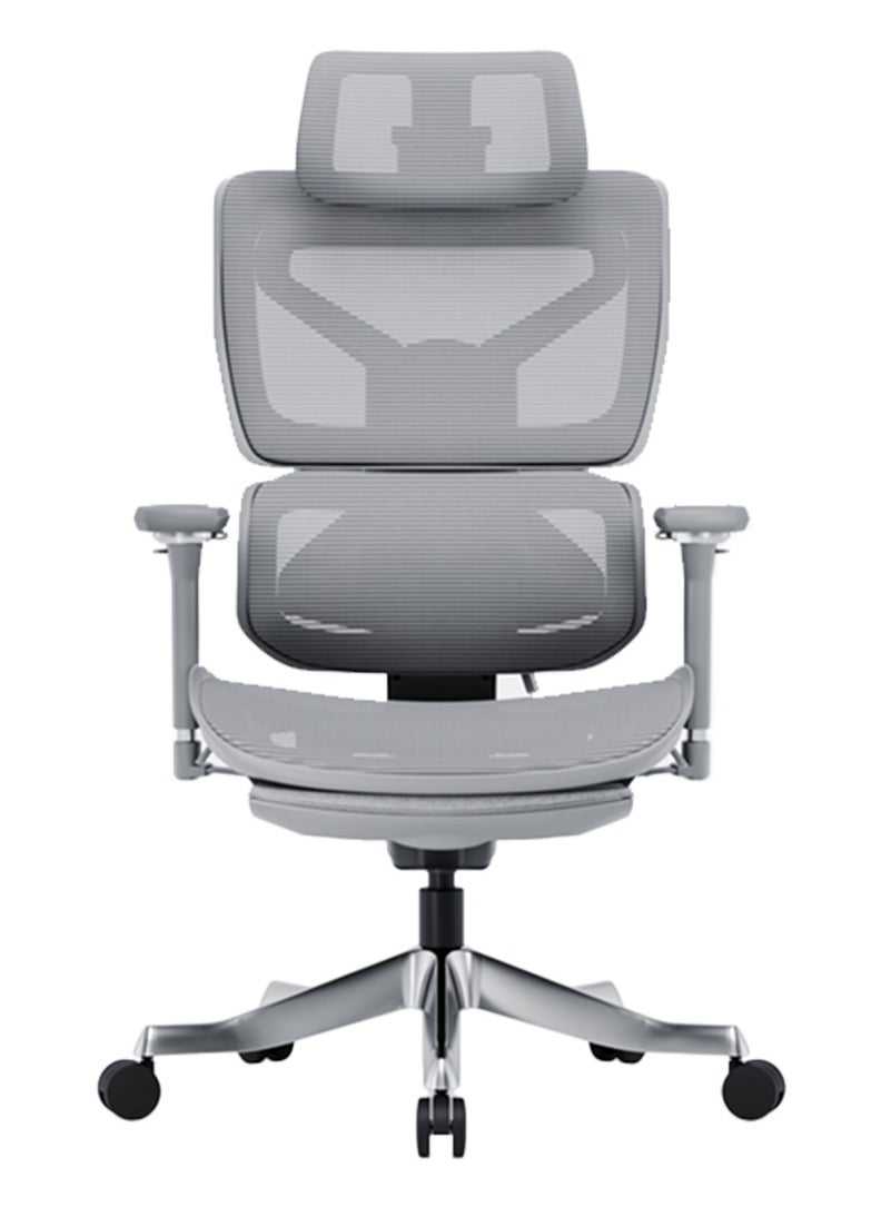 AFTERWORK Omnix Super Ergonomic Gaming Chair with Hidden Footrest, 3D Adjustable Headrest, 4D Armrests, Adjustable Lumbar, Seat Slider, and 4-Position Tilt Lock – Grey & Silver Grey