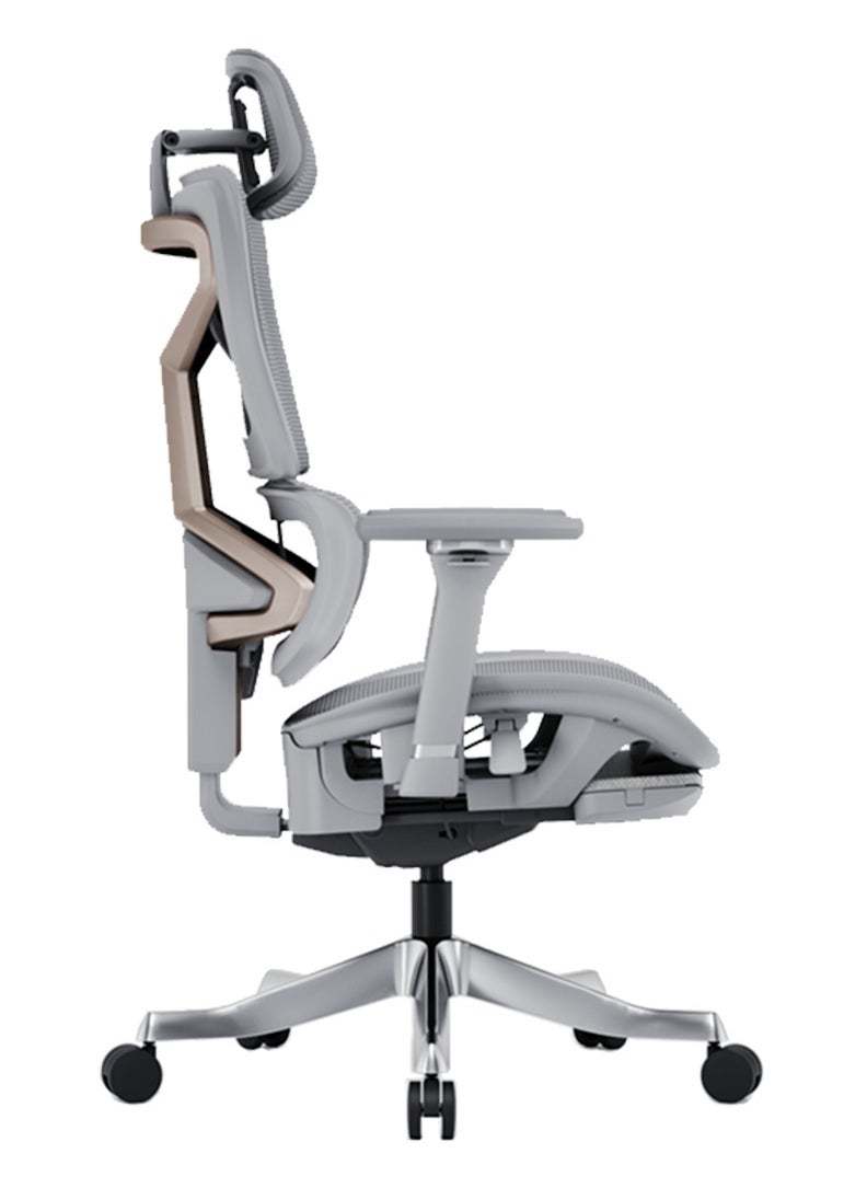 AFTERWORK Omnix Super Ergonomic Gaming Chair with Hidden Footrest, 3D Adjustable Headrest, 4D Armrests, Adjustable Lumbar, Seat Slider, and 4-Position Tilt Lock – Grey & Silver Grey