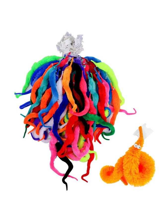 Worm On A String, Fuzzy Worms With Wiggle Eye, Trick Toy, Pet Toy, Classic Party Favors Bag Fillers Christmas Stocking Stuffer Gifts (64 Pcs,16 Diffrent Colour)