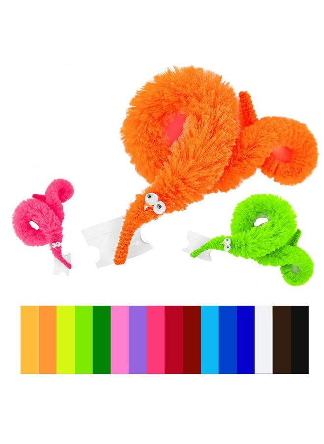 Worm On A String, Fuzzy Worms With Wiggle Eye, Trick Toy, Pet Toy, Classic Party Favors Bag Fillers Christmas Stocking Stuffer Gifts (64 Pcs,16 Diffrent Colour)