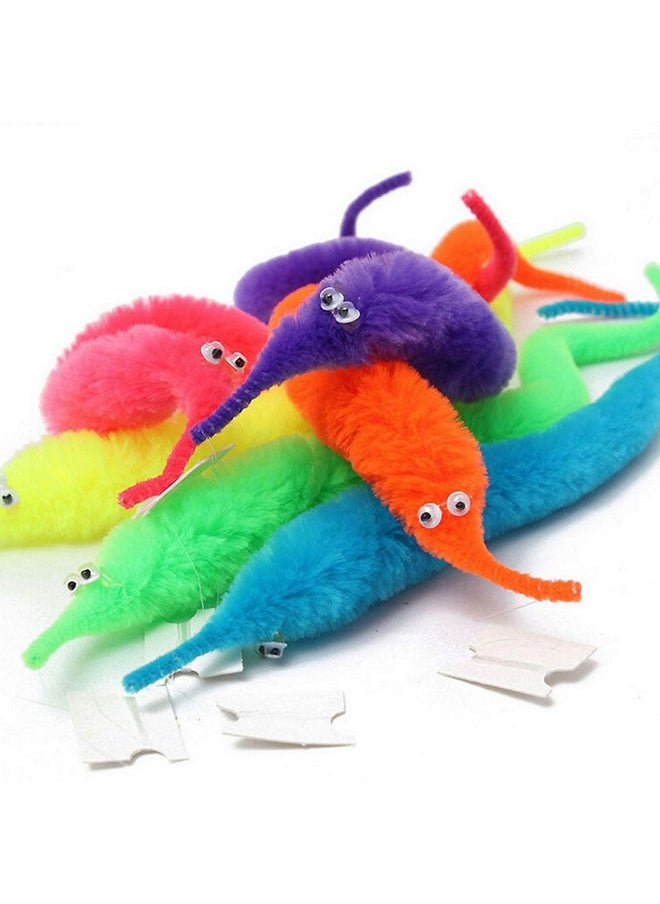 Worm On A String, Fuzzy Worms With Wiggle Eye, Trick Toy, Pet Toy, Classic Party Favors Bag Fillers Christmas Stocking Stuffer Gifts (64 Pcs,16 Diffrent Colour)