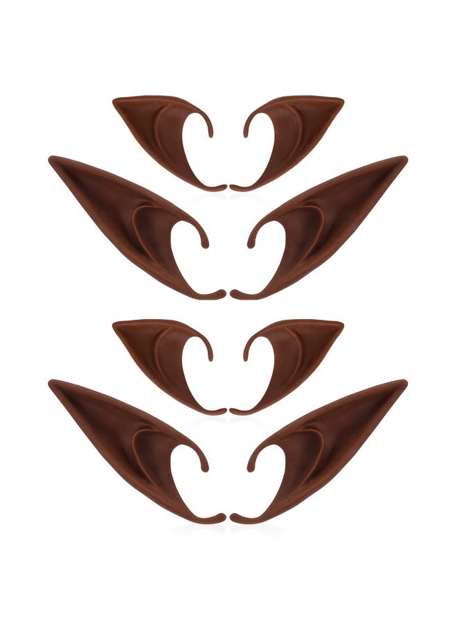 4 Pairs Brown Fairy Ears - Short And Long Elf Ears Set Anime Pixie Ear Silicone Vampire Ears For Women Cosplay Halloween Christmas Renaissance Masquerade Dress Up Props Costume Accessories