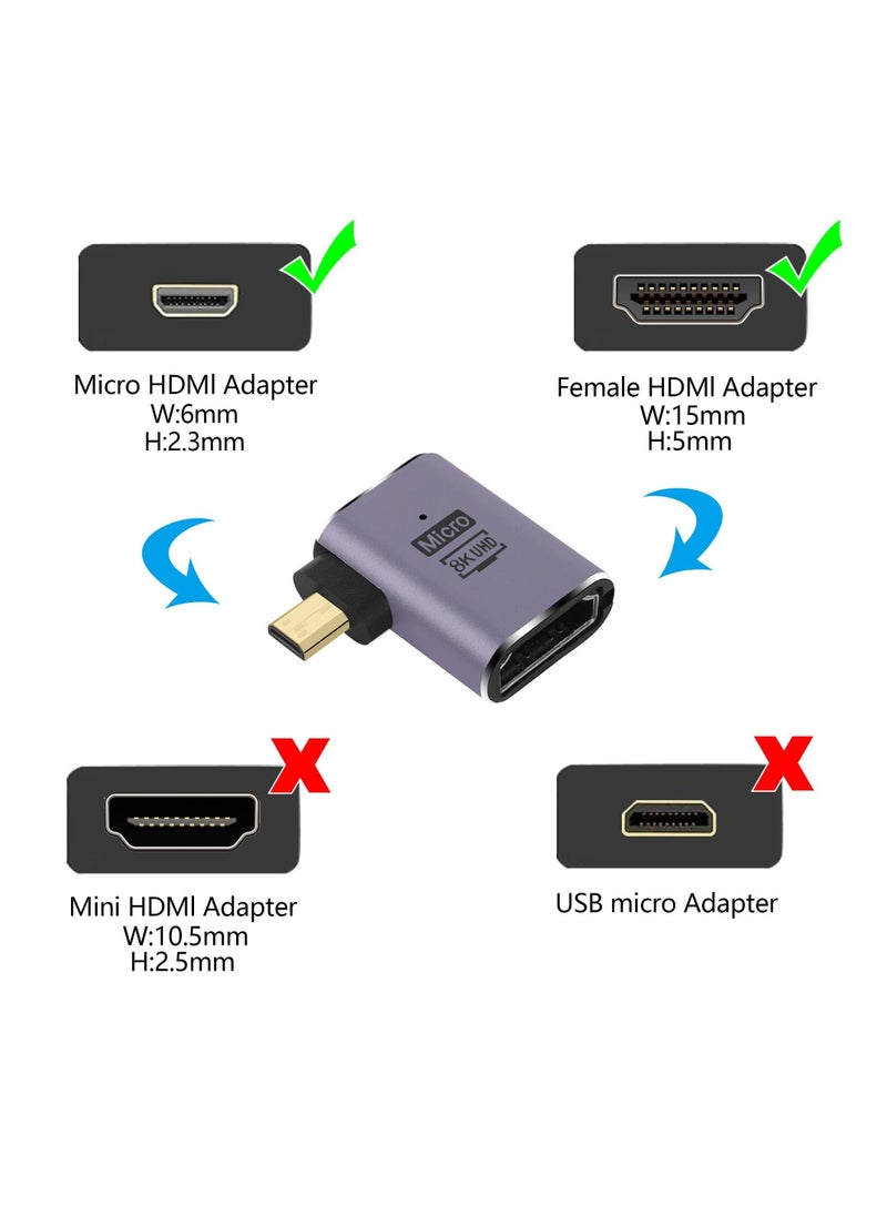 Micro HDMI to HDMI Adapter, 3 Pcs 8K 90 Degree Left and Right Angle, Micro HDMI Male to HDMI Female Cable, for Sony A6000, Raspberry Pi 4, GoPro Hero 7 and Other Sport Camera