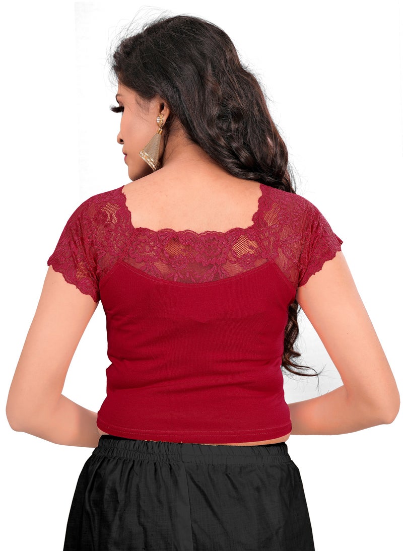 Women's Stretchable Cotton Lycra Blouse for Indian Women Ethnic Saree Blouse Crop Top - Short Sleeve, Round Neck, Free Size