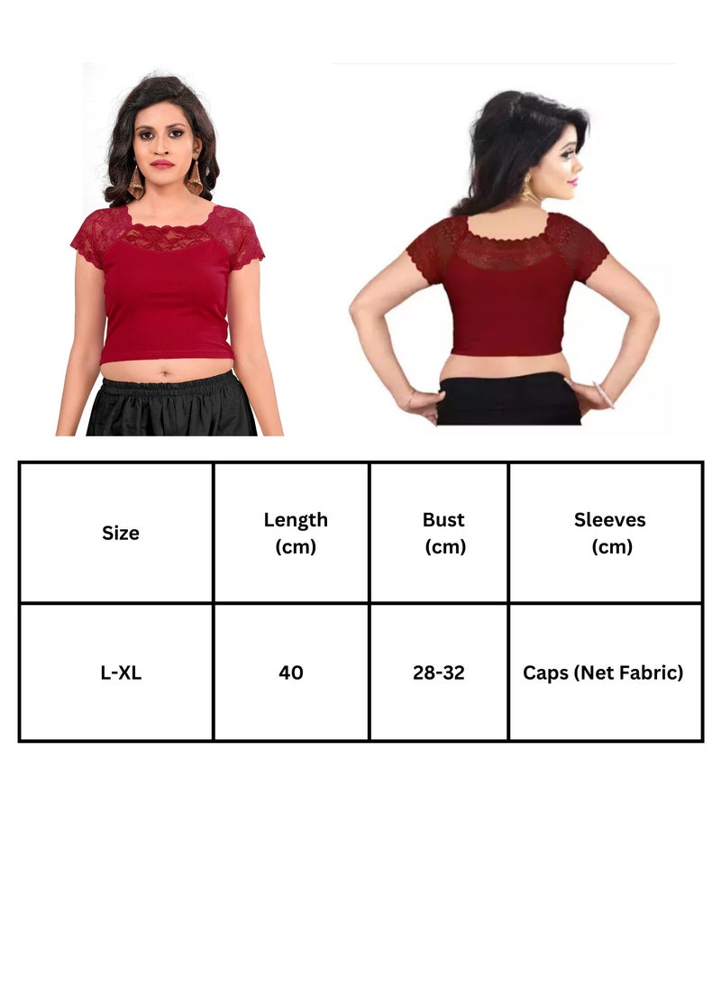 Women's Stretchable Cotton Lycra Blouse for Indian Women Ethnic Saree Blouse Crop Top - Short Sleeve, Round Neck, Free Size