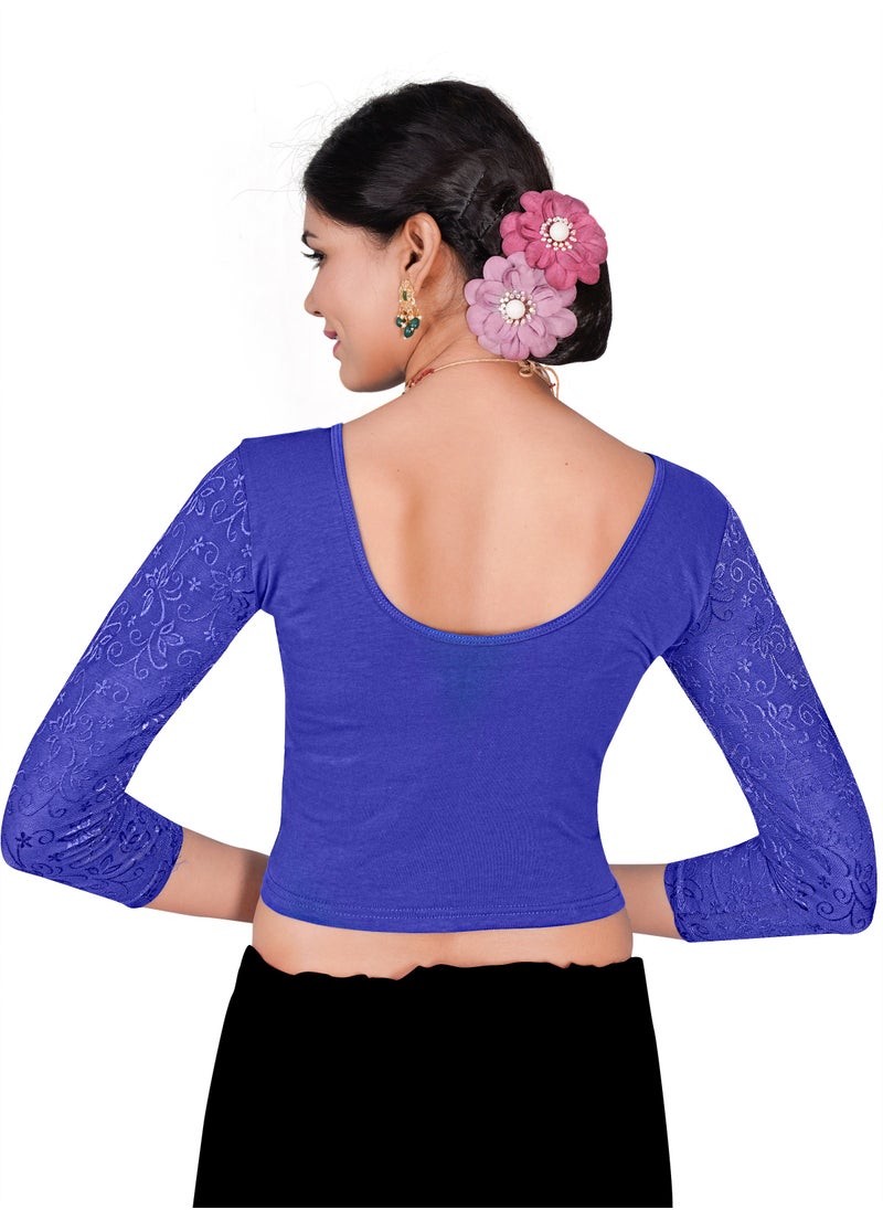 CRAZYBACHAT Readymade Designer Stretchable Blouse with ¾ Net Sleeves – Perfect for Sarees & Crop Tops