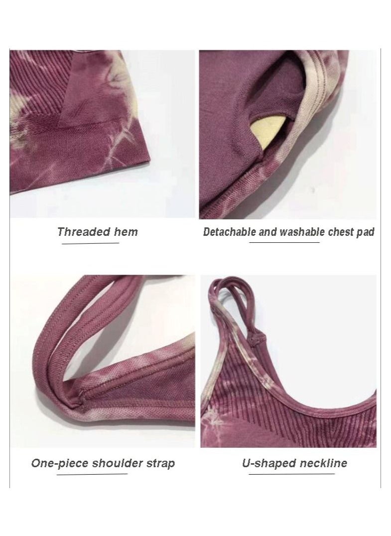 Tie-dye gather sports fitness bra, slim-fit shockproof running bra, beautiful back yoga bra