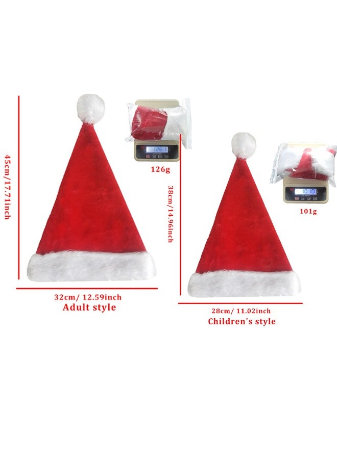 Santa Hats Christmas Hats for Adults Kids 2PCS Soft Thicken Classic Santa Hat LED Light for Xmas New Year Party