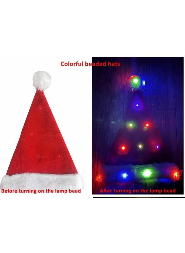 Santa Hats Christmas Hats for Adults Kids 2PCS Soft Thicken Classic Santa Hat LED Light for Xmas New Year Party