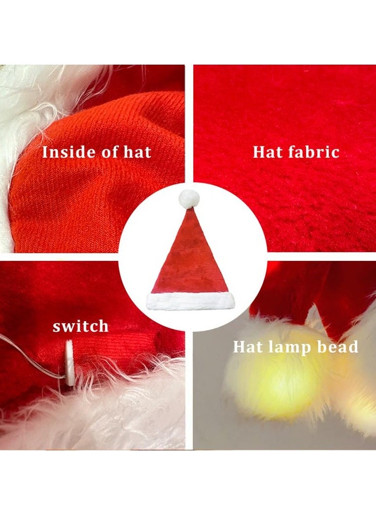 Santa Hats Christmas Hats for Adults Kids 2PCS Soft Thicken Classic Santa Hat LED Light for Xmas New Year Party