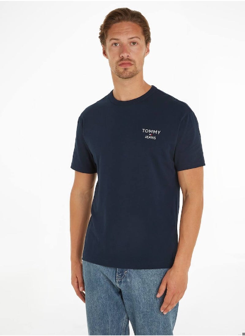 Men's Signature Tonal Logo Embroidery T-Shirt -  Pure cotton, Navy