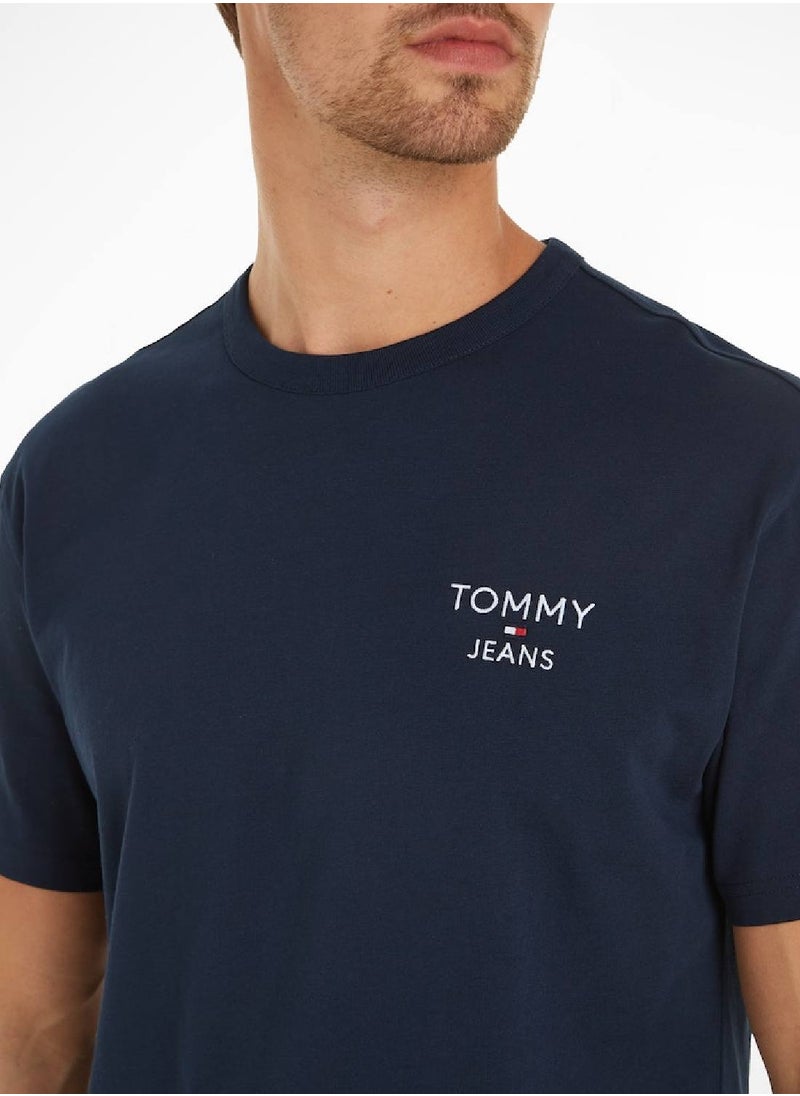 Men's Signature Tonal Logo Embroidery T-Shirt -  Pure cotton, Navy