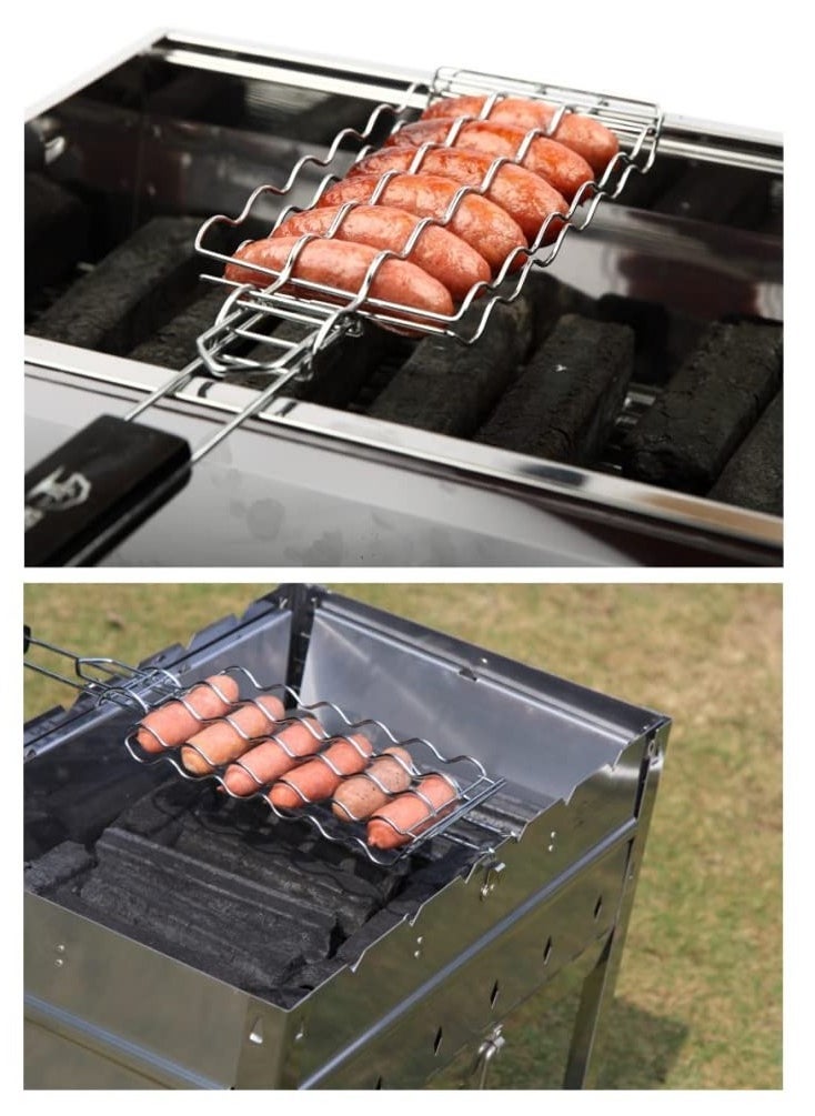 Barbecue Grilling Basket BBQ Hot Dog Griller Rack Premium Quality Metal Rack for 6 Hot Dogs Strong load-bearing capacity Grill Mesh Clip Holder for Picnic Kitchen Tools