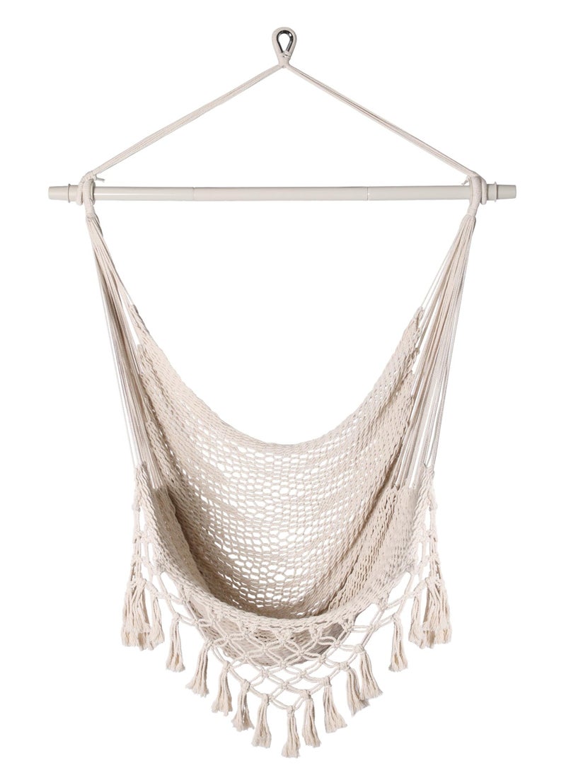 Handwoven Cotton Rope Hammock Chair with Metal Spreader Bar, Boho Hanging Chair Bedroom, Indoor Outdoor Swing Chair, for Bedroom, Indoor & Outdoor, Patio, Porch or Tree