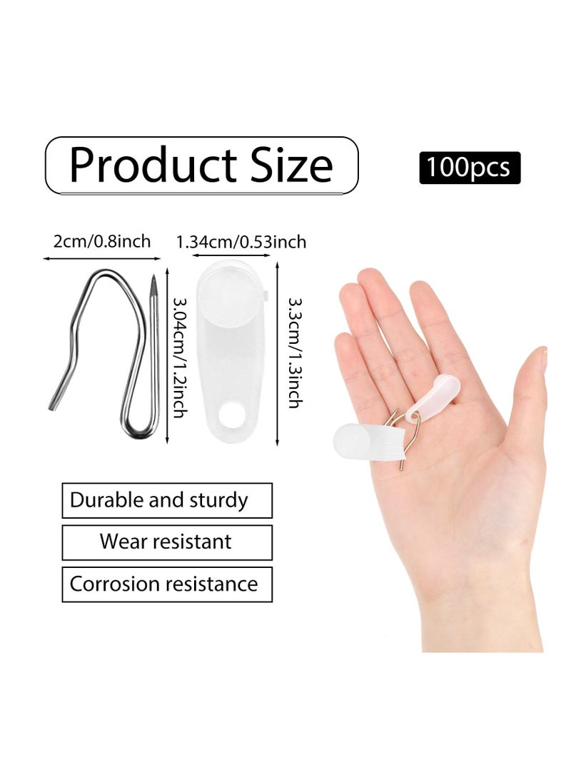 100 Sets of White Traverse Rod Slides Curtain Track Glider Hooks - Drapery Hooks for Traverse Curtain Rods - Plastic and Metal Hooks for Window Curtains