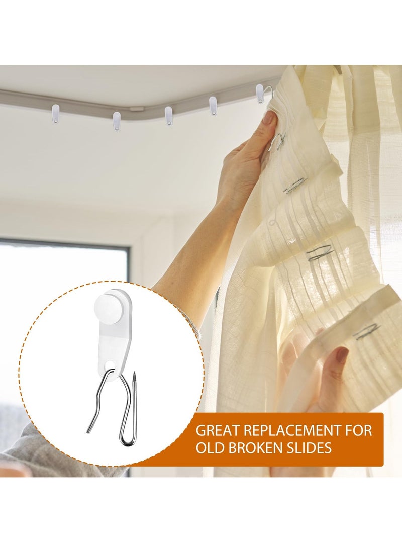 100 Sets of White Traverse Rod Slides Curtain Track Glider Hooks - Drapery Hooks for Traverse Curtain Rods - Plastic and Metal Hooks for Window Curtains