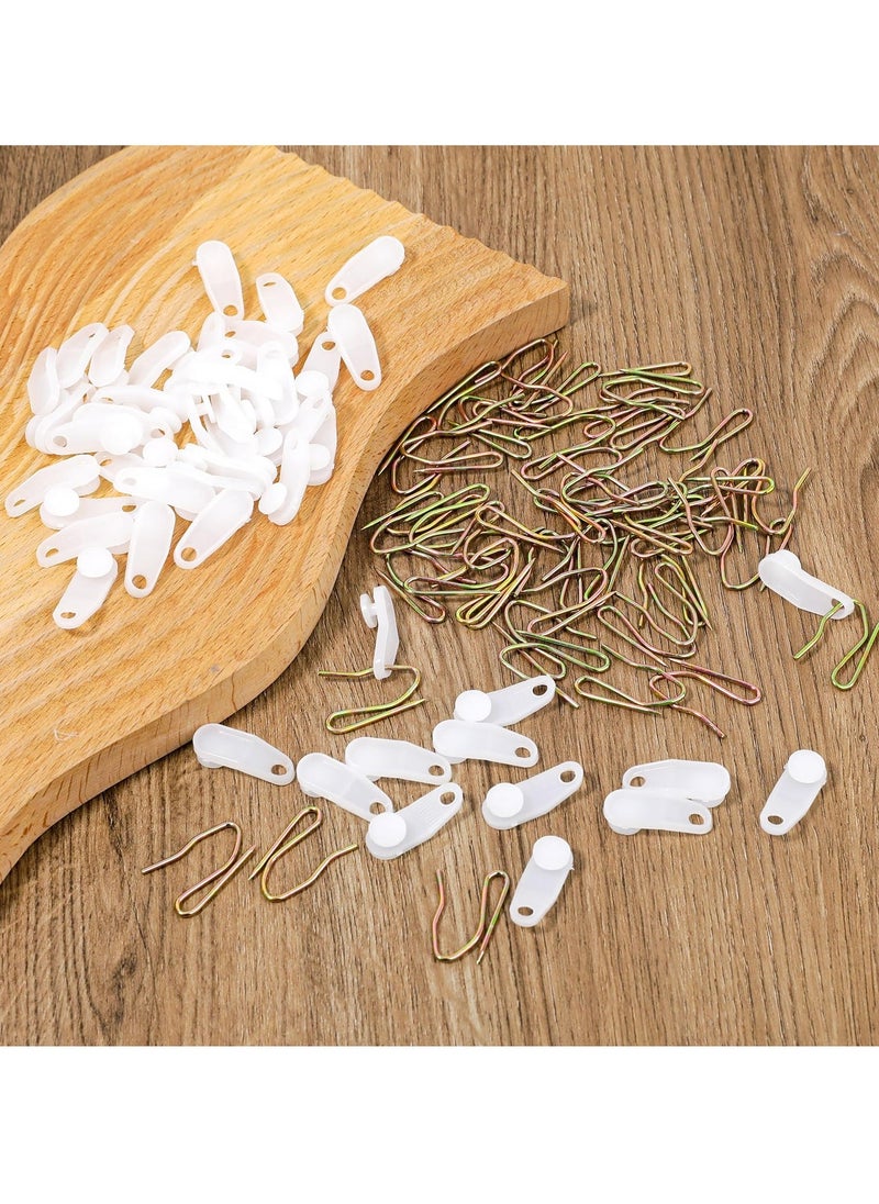 100 Sets of White Traverse Rod Slides Curtain Track Glider Hooks - Drapery Hooks for Traverse Curtain Rods - Plastic and Metal Hooks for Window Curtains