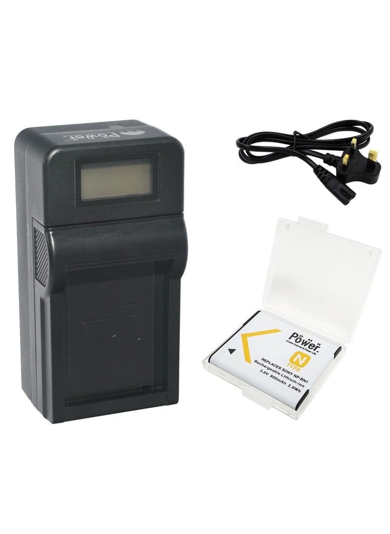 DMK Power NP-BN1 800mAh Rechargeable Battery with Protection Box and TC1000 LCD Charger Compatible with Sony DSC-QX10, DSC-QX30, DSC-QX100, DSC-TX100V, DSC-TX200V, DSC-W800 ect,