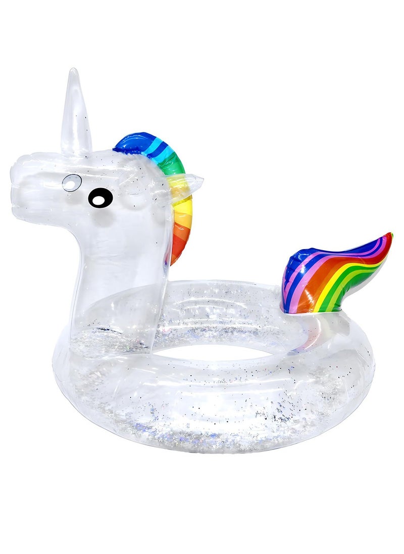 Unicorn Baby Swimming Pool Float with Canopy, Unicorn Pool Float with Glitter, Unicorn Swimming Ring Pool Floaties Toy Inflatable for Children Adults Pool Party Summer Beach Supplies (75cm)