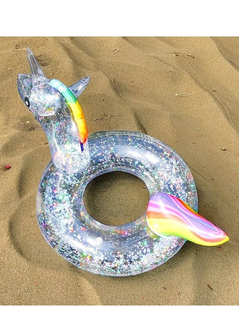 Unicorn Baby Swimming Pool Float with Canopy, Unicorn Pool Float with Glitter, Unicorn Swimming Ring Pool Floaties Toy Inflatable for Children Adults Pool Party Summer Beach Supplies (75cm)