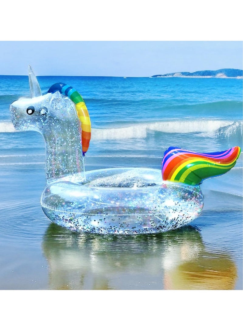 Unicorn Baby Swimming Pool Float with Canopy, Unicorn Pool Float with Glitter, Unicorn Swimming Ring Pool Floaties Toy Inflatable for Children Adults Pool Party Summer Beach Supplies (75cm)